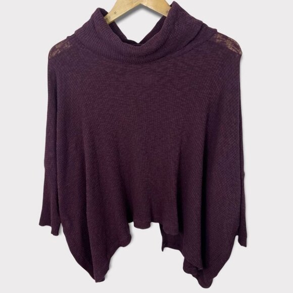 Free People Open Back Purple Turtleneck Cowl Sweater Oversized Size Small Boho S - Picture 5 of 16
